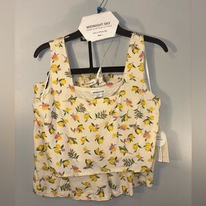 Midnight Sky Floral Crop Top - Cream and Yellow